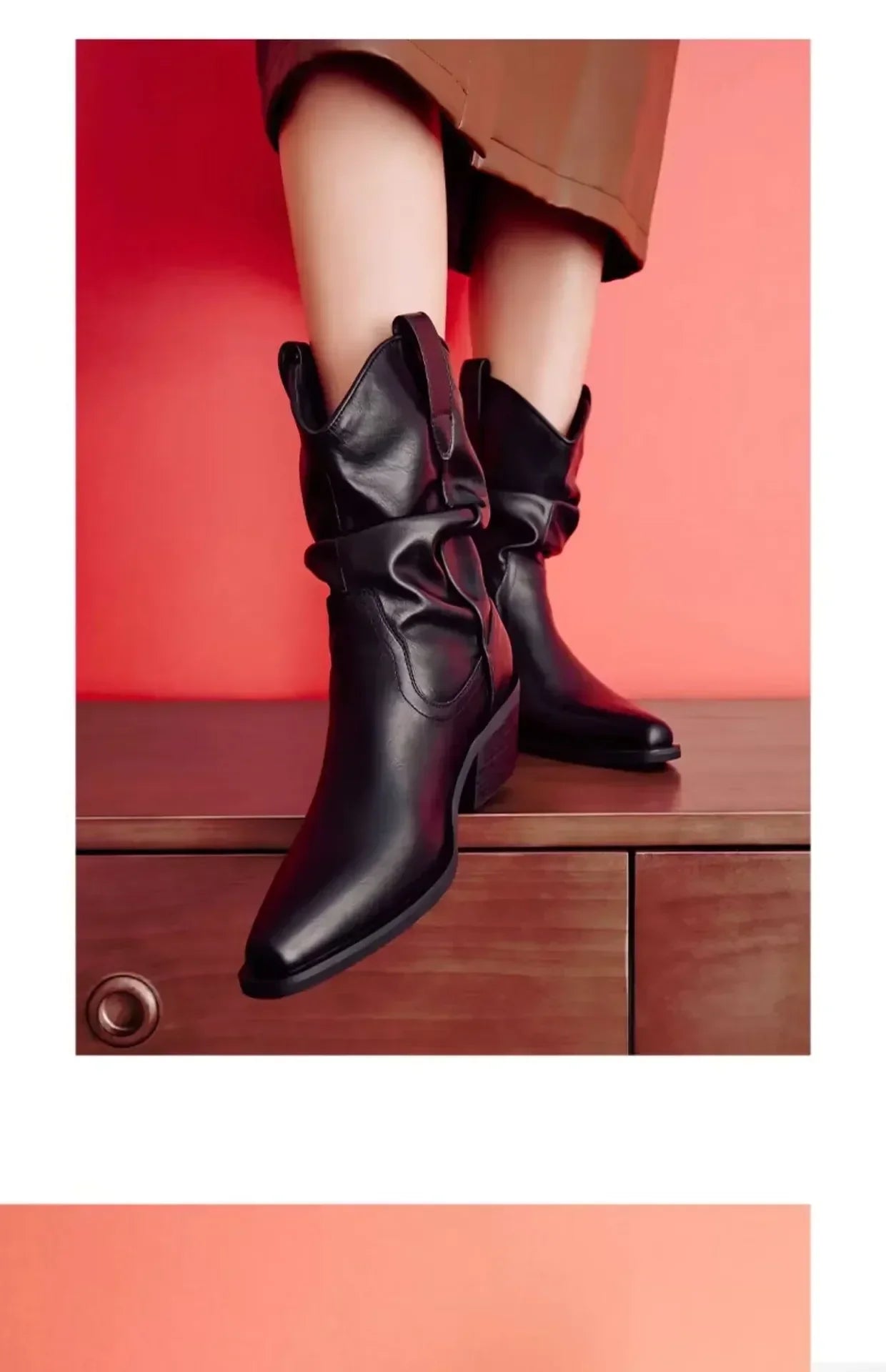 Women Chunky Heeled Western Boots Faux Suede Ankle Boots Woman Autumn Vintage Loose Tube Pleated Mid Calf Cowboy Botas Mujer