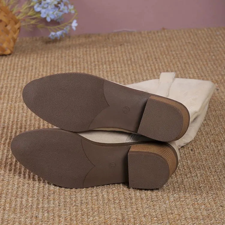 Women Chelsea Cowboy Knee High Boots for Women Mid Heels Walking Shoes Winter Fashion Zipper Chunky Boots Pumps Punk High Botas