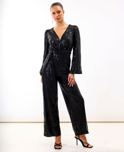 Black Sequin Jersey Jumpsuit