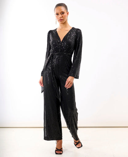 Black Sequin Jersey Jumpsuit