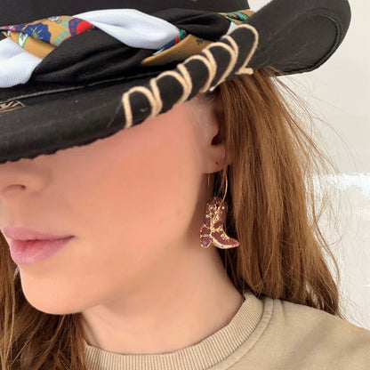 18K Gold Plated Hoop Blue & Gold Cowboy Boot Handmade Earrings