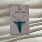Teal Silver 925 Cow Skull Handmade Necklace