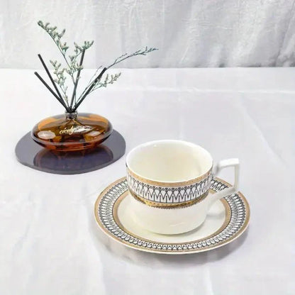 Ceramic Mug and Saucer Set with Golden Edge (1 Set)