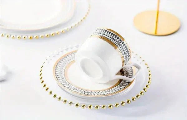 Ceramic Mug and Saucer Set with Golden Edge (1 Set)