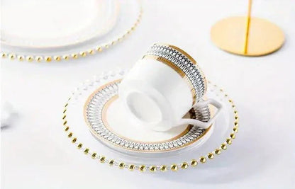 Ceramic Mug and Saucer Set with Golden Edge (1 Set)