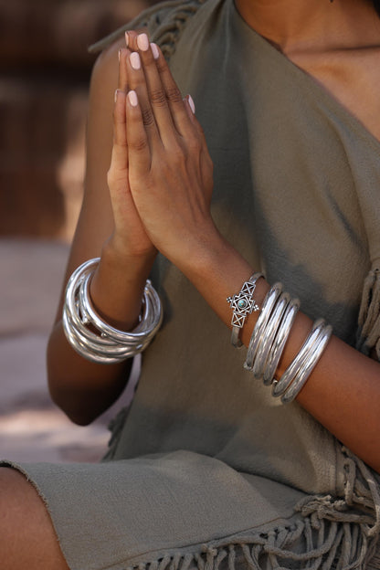 Bold Boho Brass Bangles - Classic wide bangles.