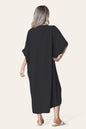 Womens V-Neck Tie Knotted Twisted Front Oversized Longline Midi Dress