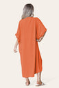 Womens V-Neck Tie Knotted Twisted Front Oversized Longline Midi Dress